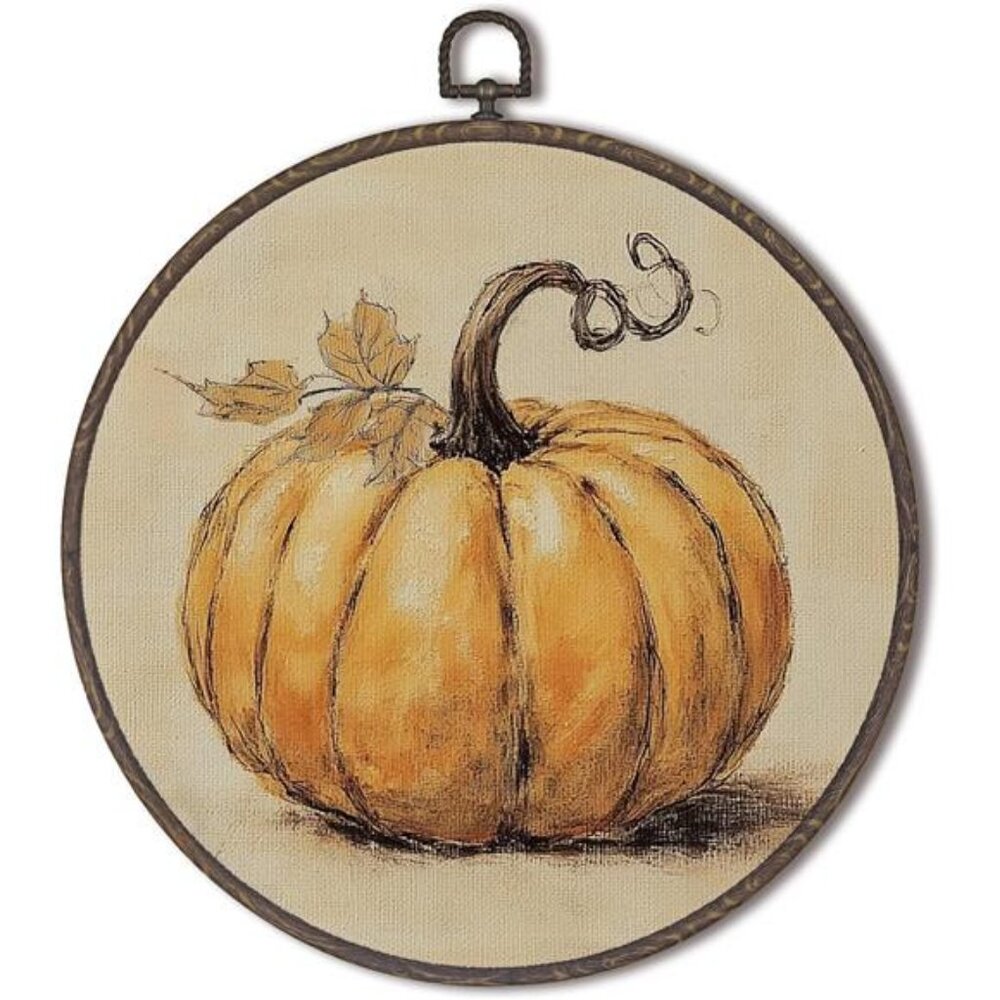XNXLDYLH Vintage‎ Fall Pumpkin Round Framed Wall Art Decor, Rustic Thanksgiving